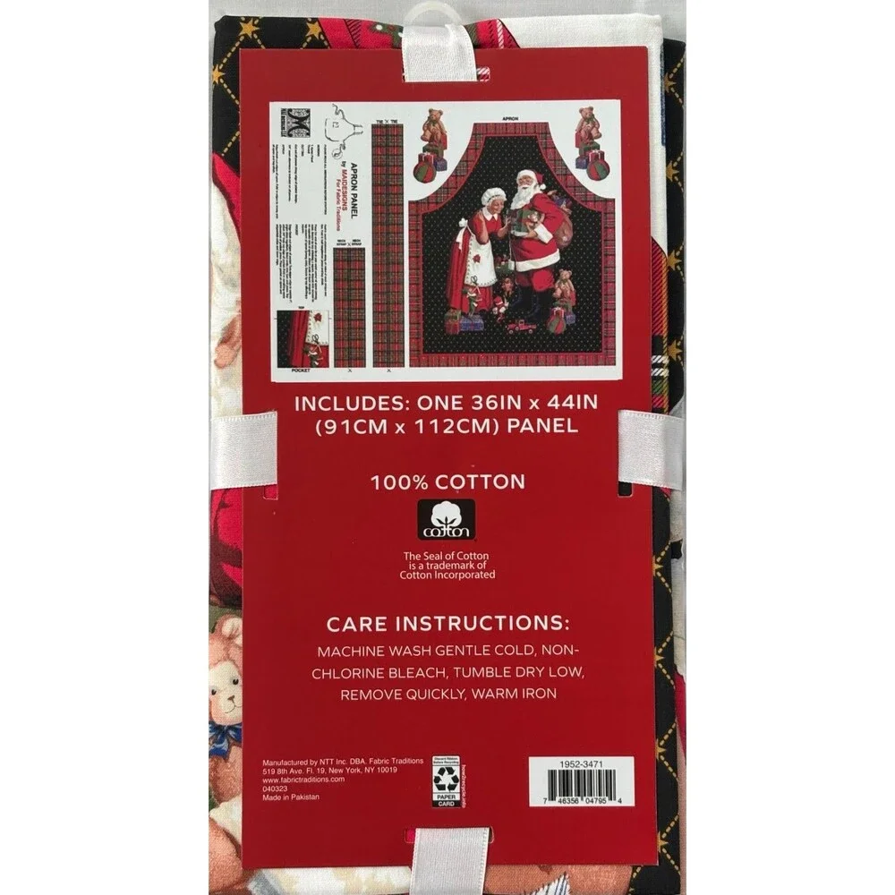 Place & Time Christmas Pre-Cut Apron Panel Santa Mrs. Claus Fabric 36